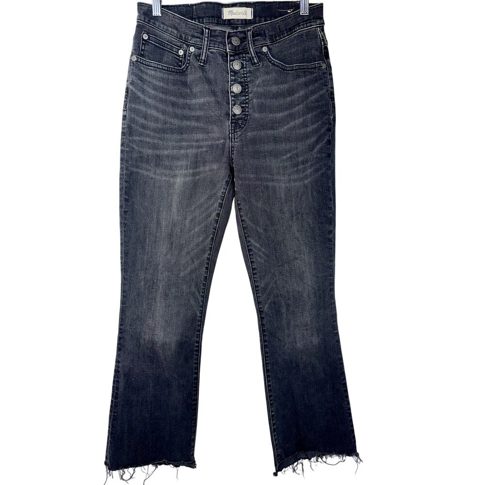 Madewell Cali Demi-Boot Asymmetrical Raw Hem Black Denim Jeans Women’s Size 27